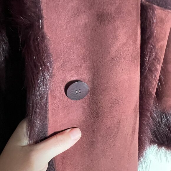 Rare DONNA KARAN SIGNATURE Brown/ Auburn Suede 100% Shearling Fur Coat Size 6 - Picture 11 of 16